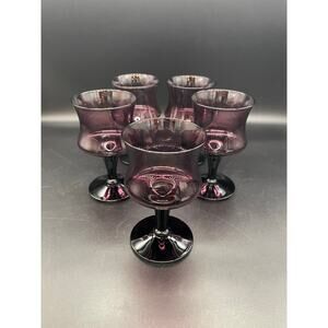 Viski Seneca Purple Amethyst Set of 5 Crystal Goblets Wine Water Glasses 5.25"